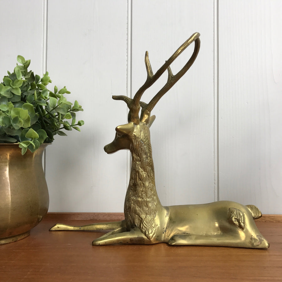 Large Mid Century Brass Deer / Stag #A1