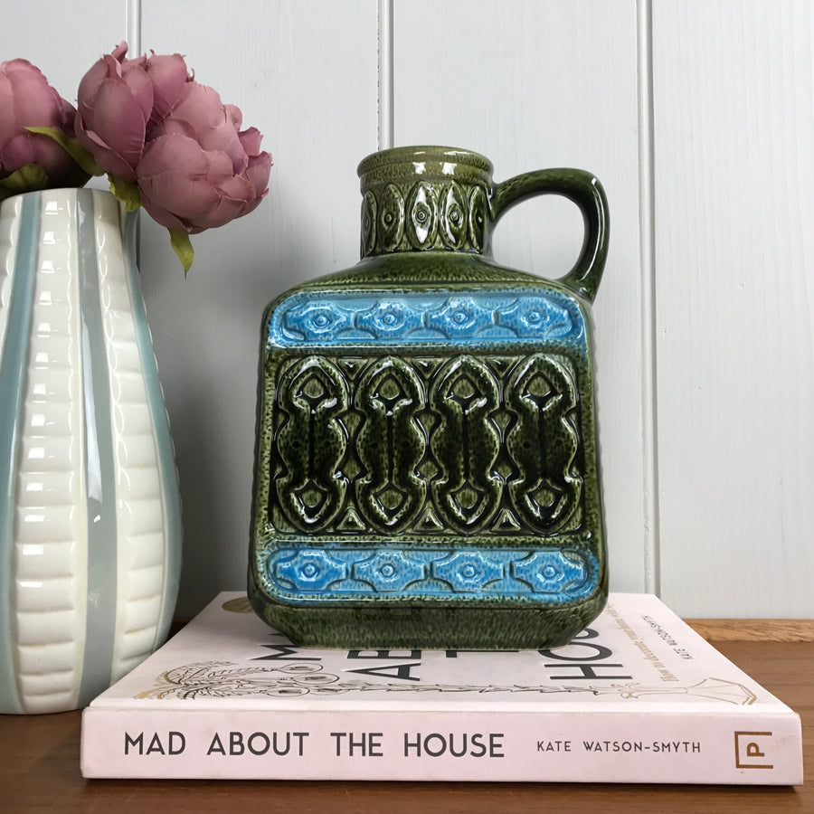 Mid Century Green & Teal Ceramic Vase #A11