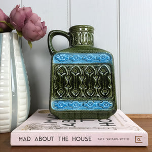 Mid Century Green & Teal Ceramic Vase #A11