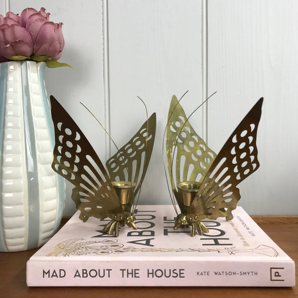Pair of Brass Mid Century Butterfly Candlesticks