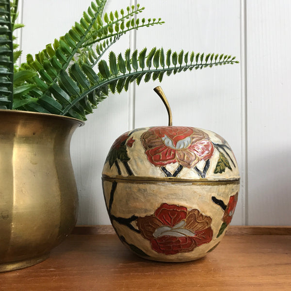 Vintage Brass Apple Trinket Box #A11