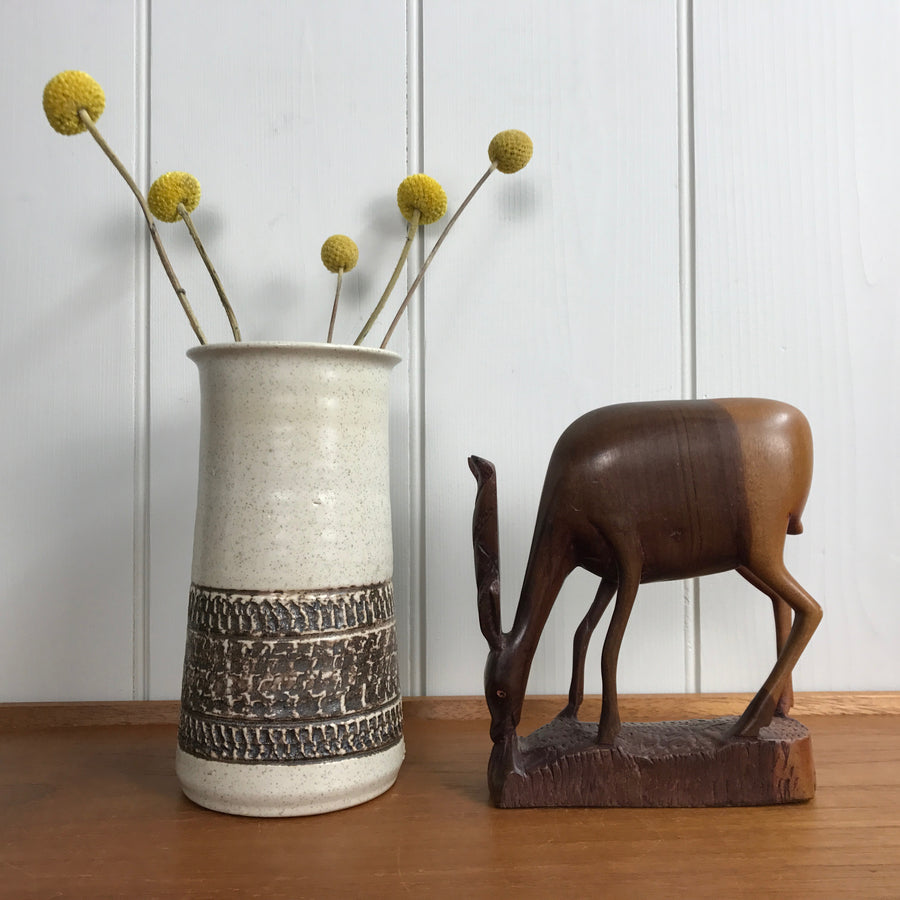 Mid Century Wooden Carved Antelope Feeding #A11