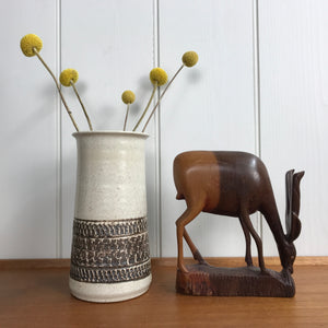 Mid Century Wooden Carved Antelope Feeding #A11