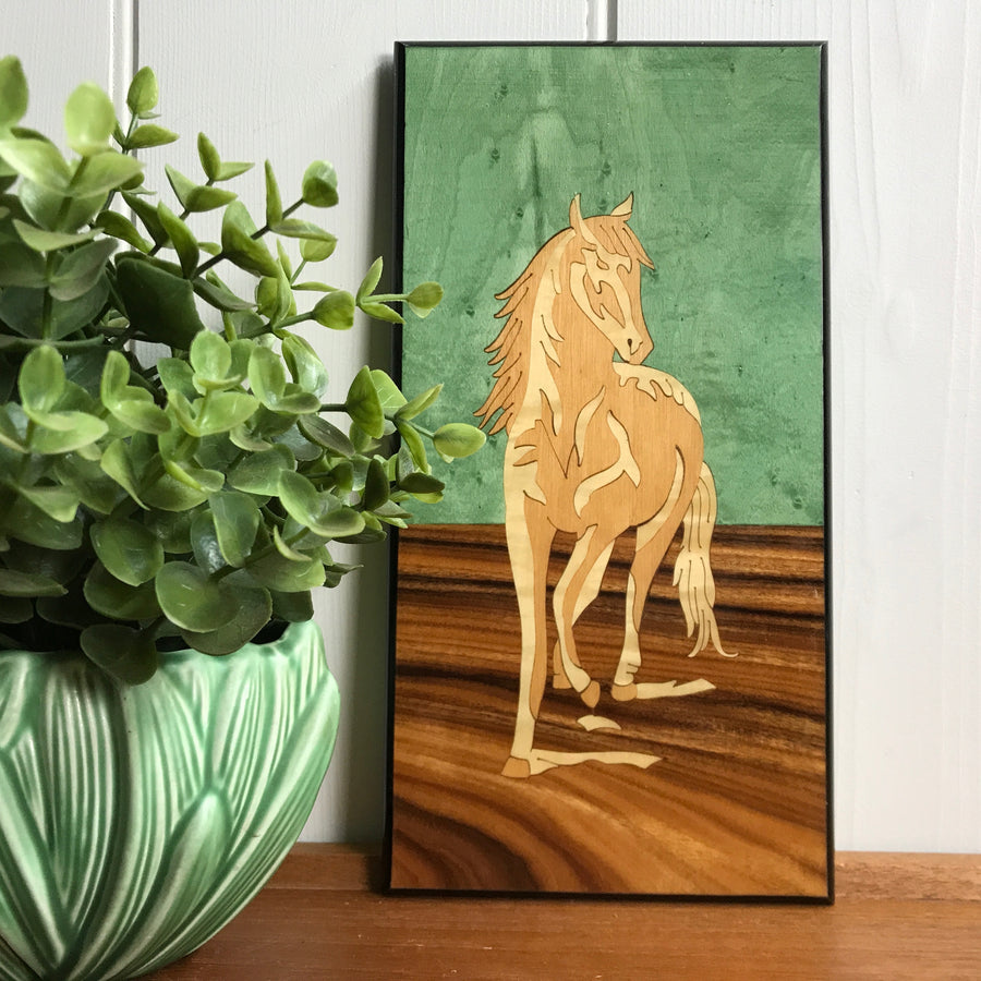 Vintage 'Horse' Inlaid Wall Plaque #Large