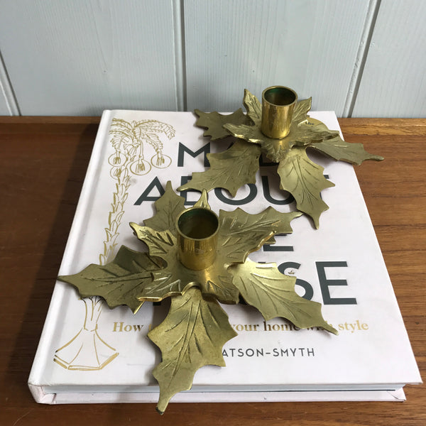 Vintage Brass 'Holly' Candle Sticks