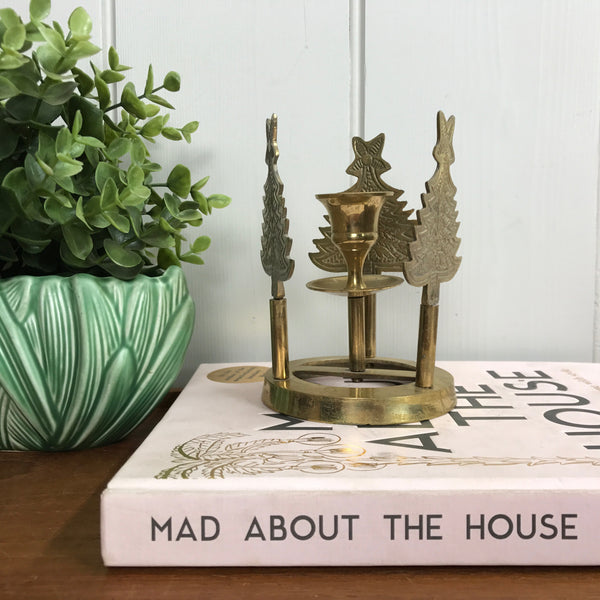Vintage Brass Christmas Tree Candle Holder