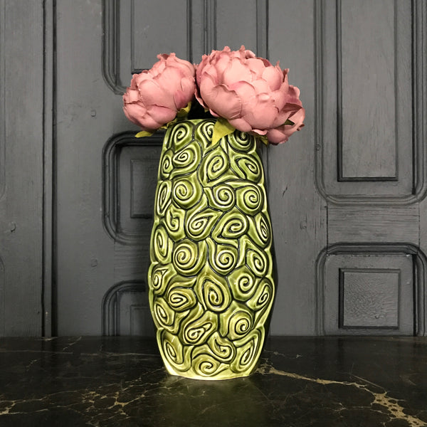 'Green Swirls' Large Mid Century Ceramic Vase