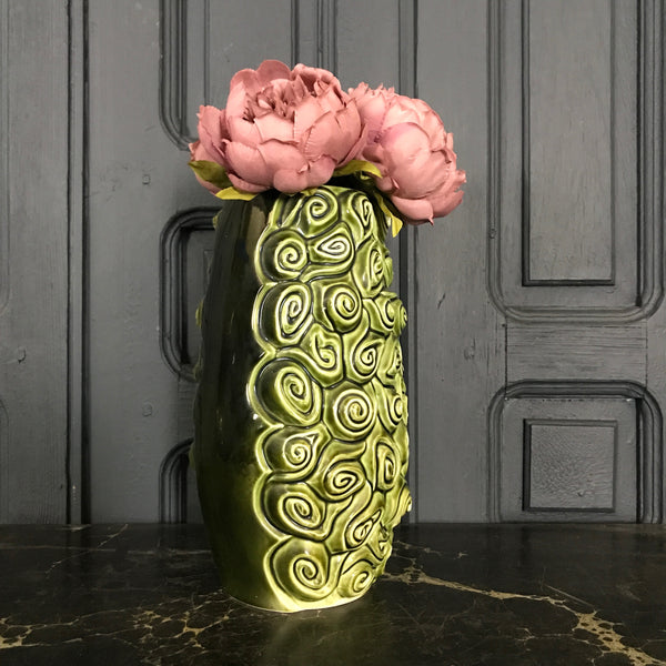 'Green Swirls' Large Mid Century Ceramic Vase