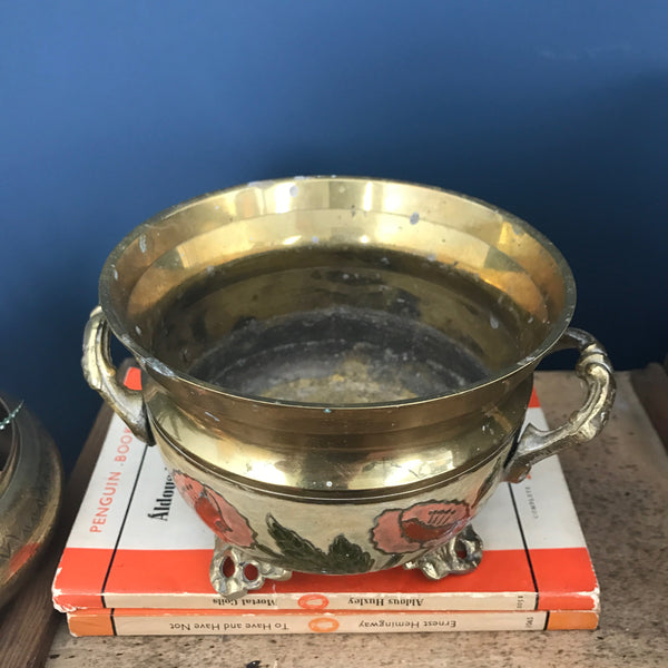 Vintage Brass & Enamel Planter