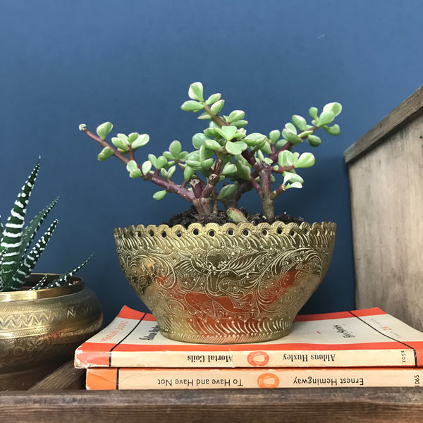 Vintage Brass Frett Work Bowl/Pot