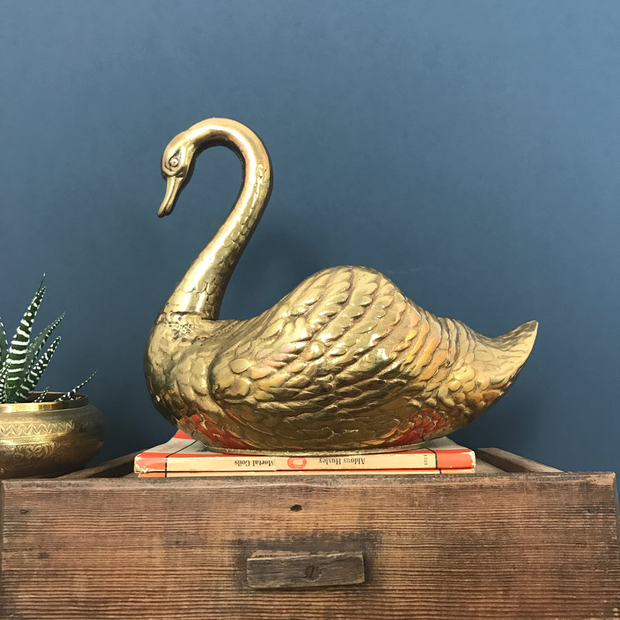LARGE Vintage Brass Swan Planter