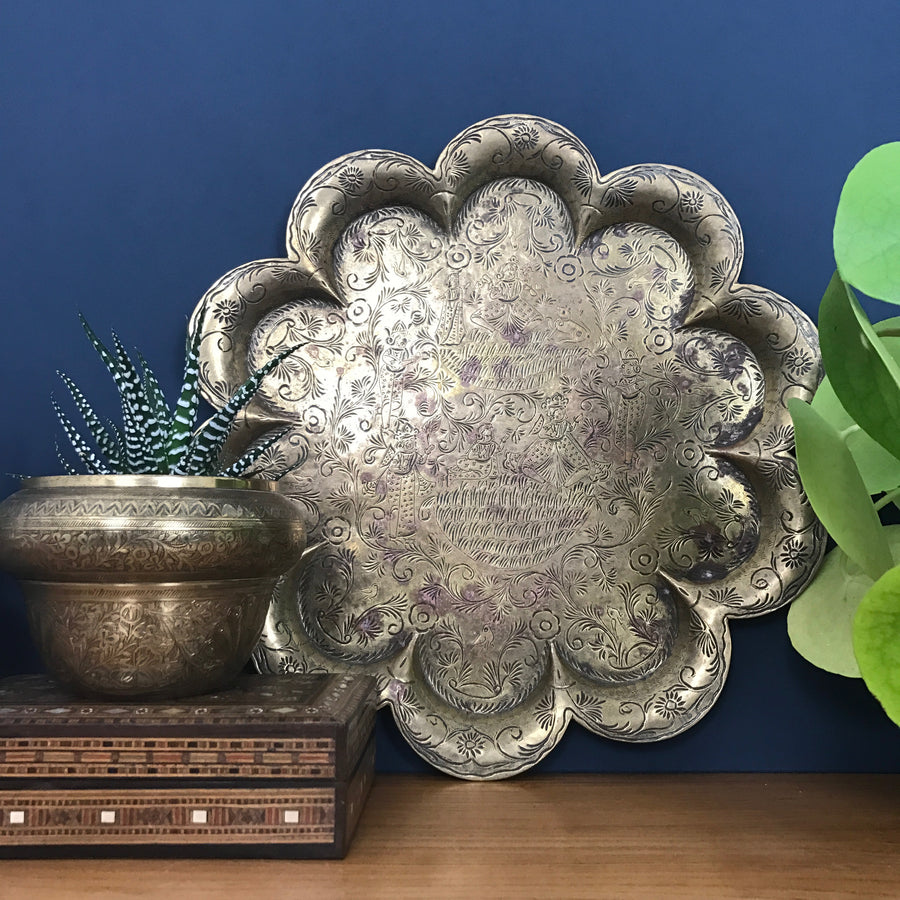 Vintage Brass Indian Engraved Tray