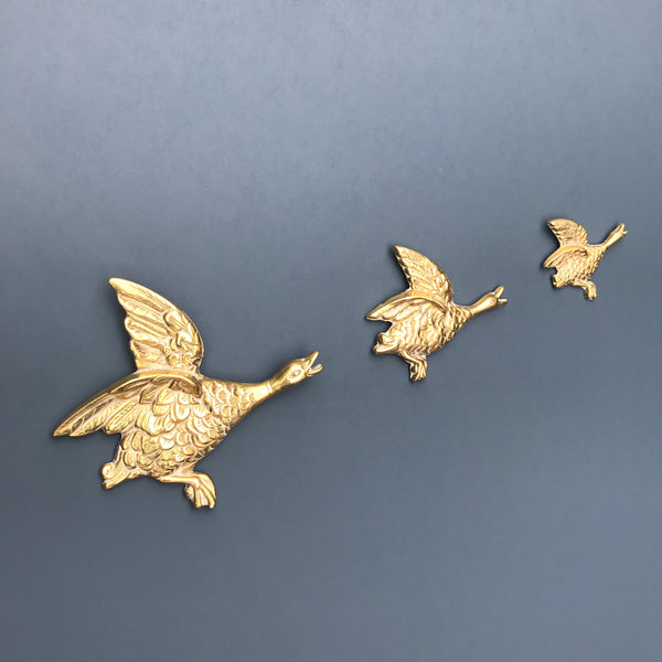 Trio of Brass Mid Century Flying Ducks