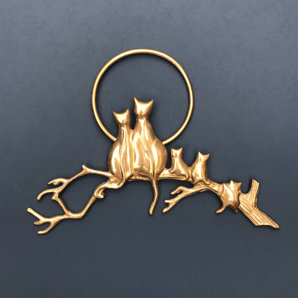 Vintage Brass Cats Wall Plaque