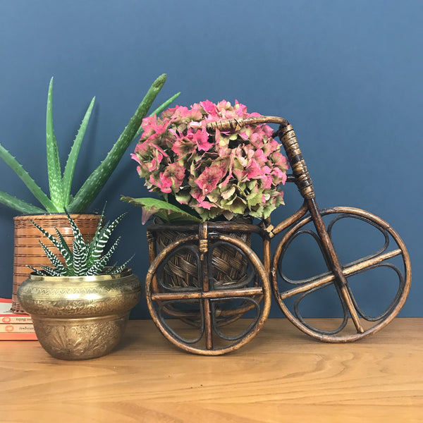 Vintage Boho Rattan Bicycle Planter