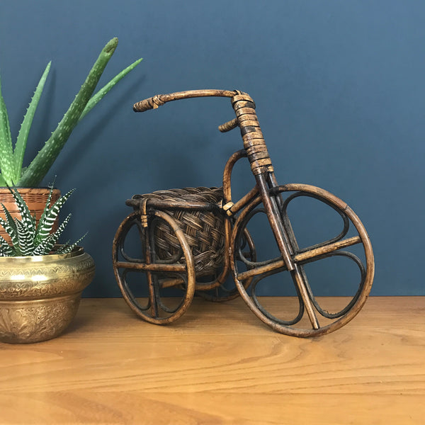 Vintage Boho Rattan Bicycle Planter