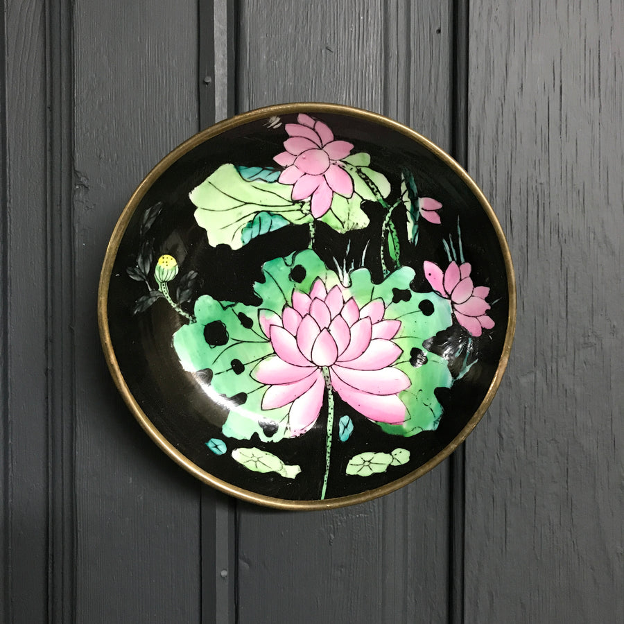 Vintage Brass Enamel Lily Pad Wall Plaque