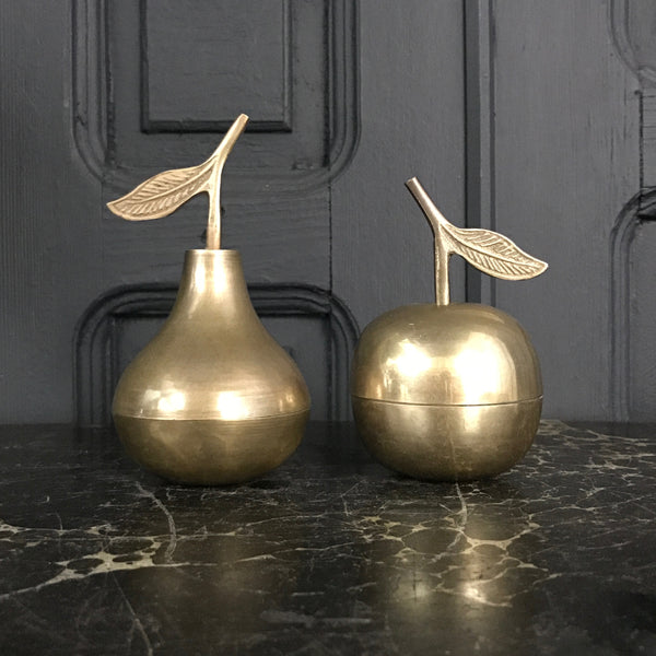 Vintage Brass Apple & Pear Trinket Boxes #A2