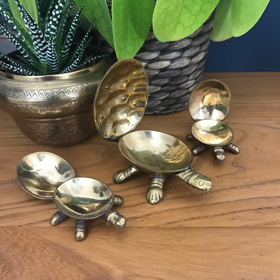 3 x Vintage Brass Tortoise Trinket Boxes