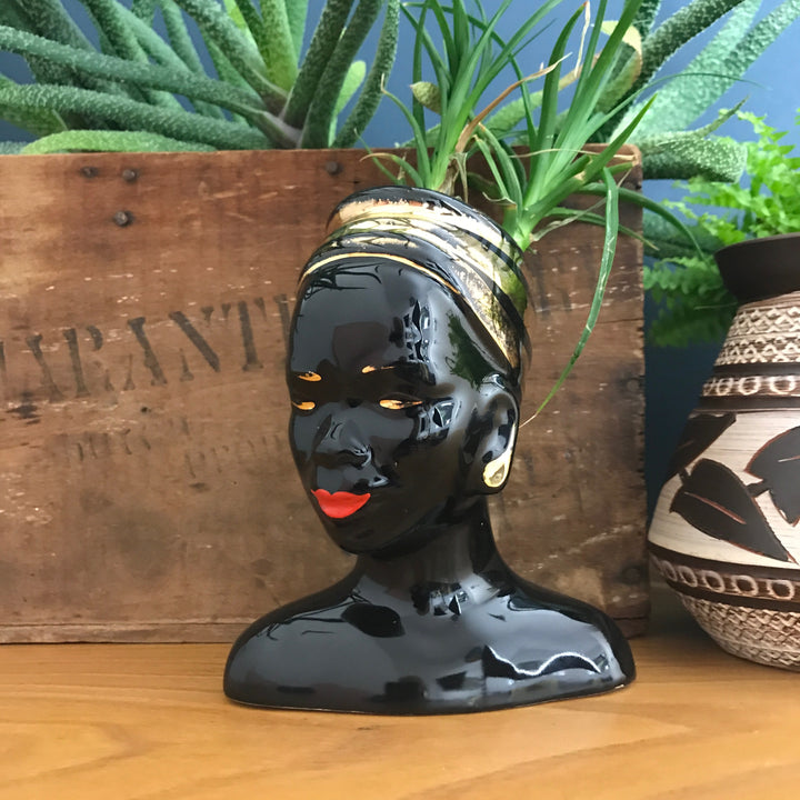 Vintage African Lady Ceramic Planter/Vase