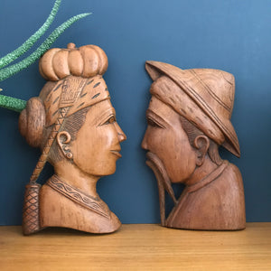 Vintage Wooden Carved Tibetan Heads
