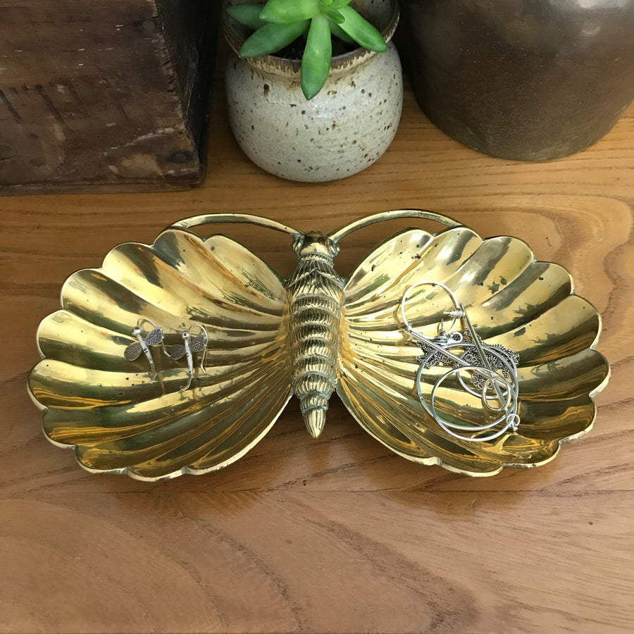 Vintage Brass Butterfly Trinket Dish