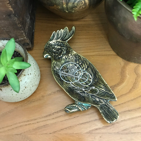 Vintage Brass Cockatoo Trinket Dish
