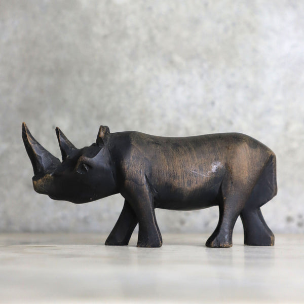 Petite Mid Century Teak Carved Rhino 22-1