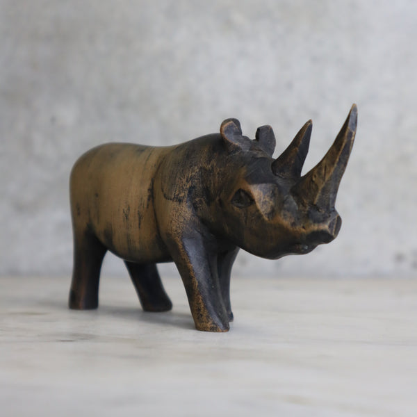 Petite Mid Century Teak Carved Rhino 22-1