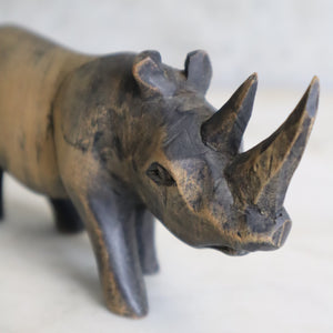 Petite Mid Century Teak Carved Rhino 22-1