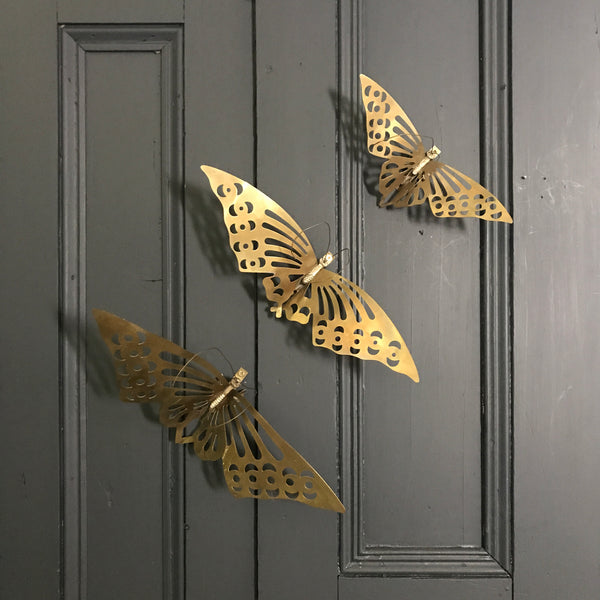 Trio of Brass Mid Century Butterflies #A1