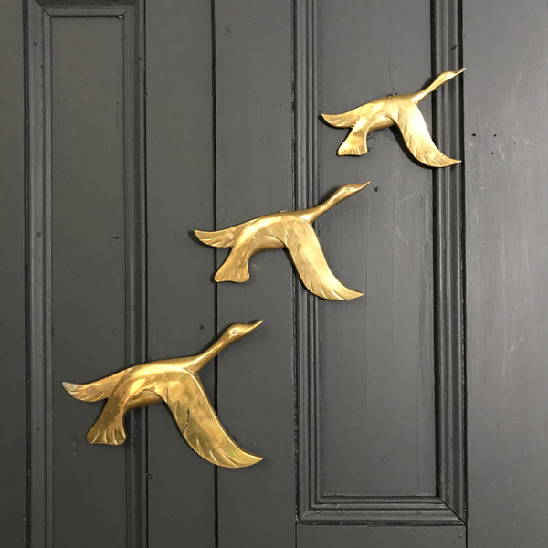 LARGE Trio of Mid Century Brass Swans