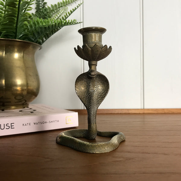 SMALL Mid Century Brass Cobra Candlesticks (pair) #A1