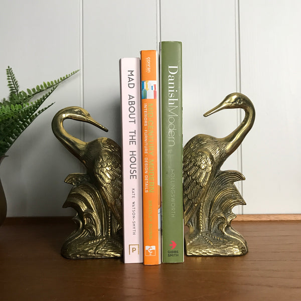 Mid Century Brass Crane Bookends