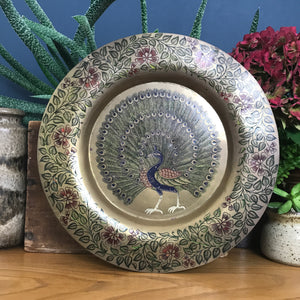 Vintage Brass Peacock Plate/Wall Plaque