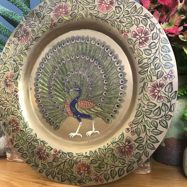 Vintage Brass Peacock Plate/Wall Plaque
