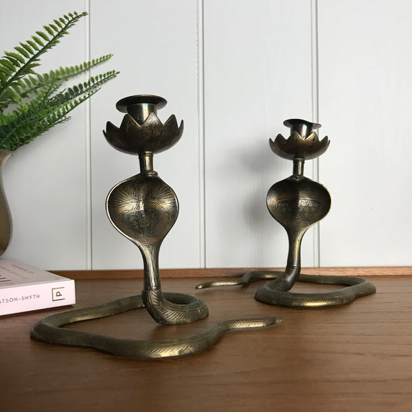 Mid Century Brass Cobra Candlesticks (pair) #A1