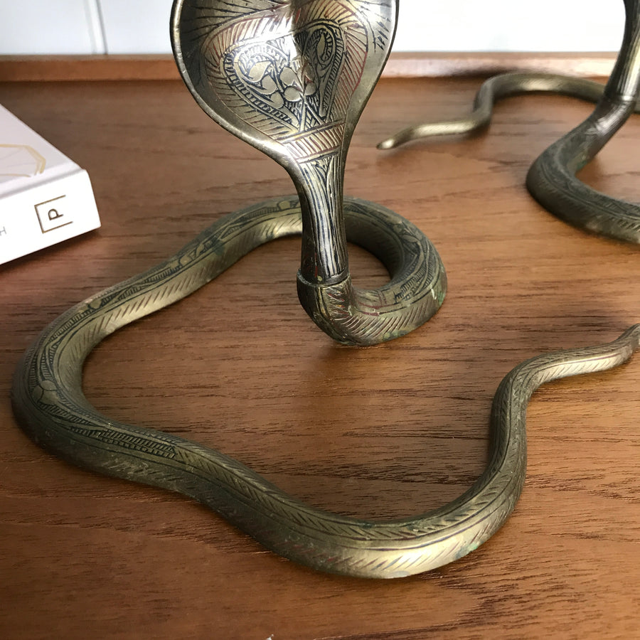 Mid Century Brass Cobra Candlesticks (pair) #A1