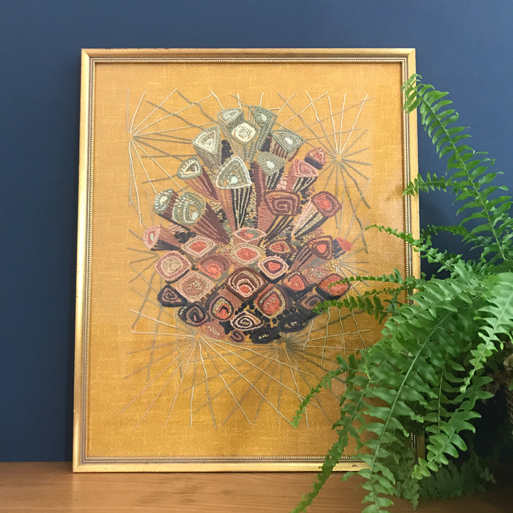 Mid Century Embroidery Framed Wall Art