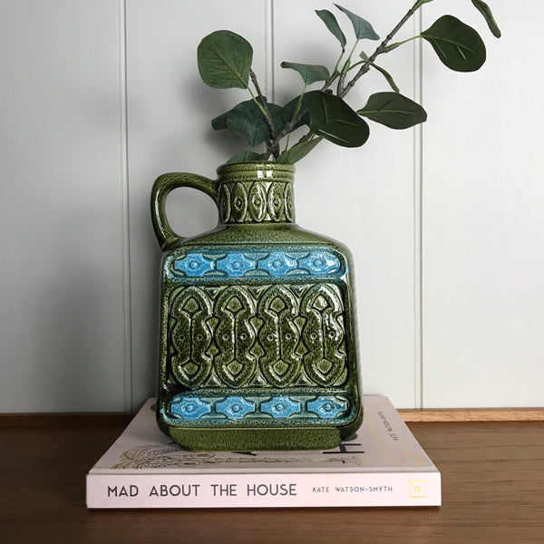 Mid Century Green & Teal Ceramic Vase #A2