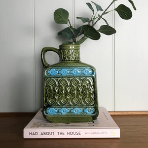 Mid Century Green & Teal Ceramic Vase #B1