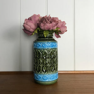 Mid Century Green & Teal Ceramic Vase #A1