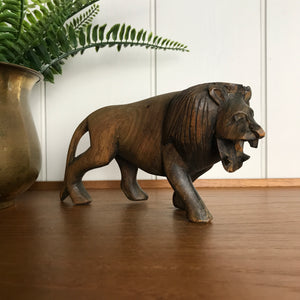 Mid Century Carved Wooden Lion