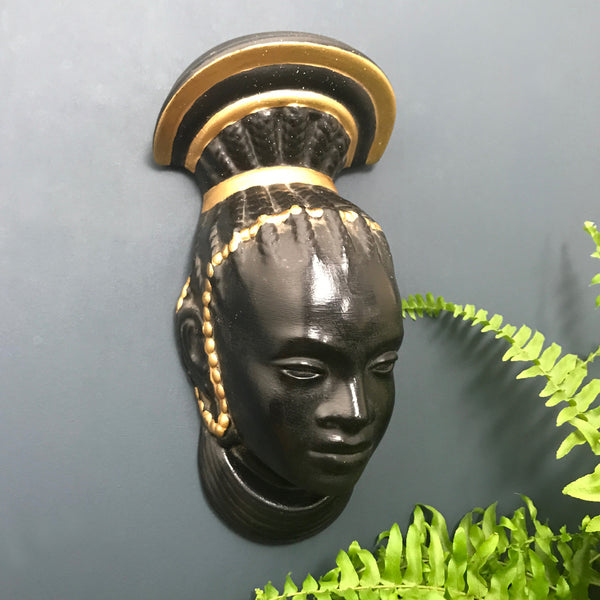 Vintage African Lady Black/Metallic Wall Plaque