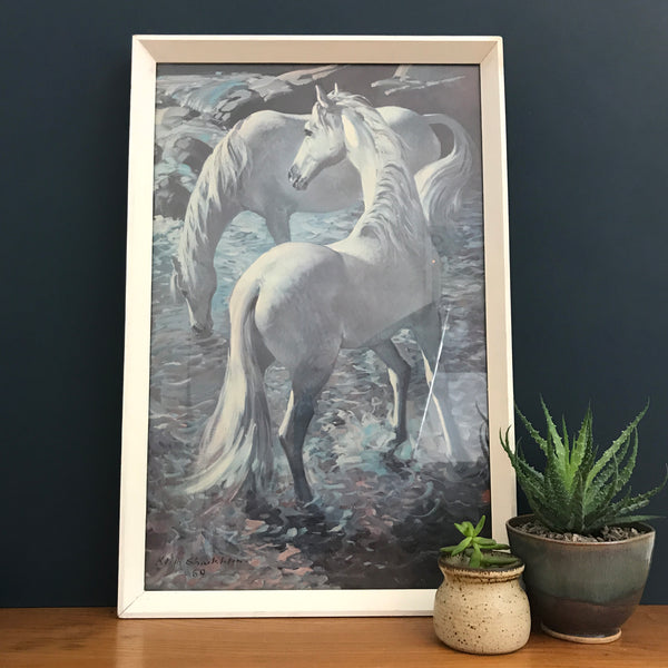 1960s Framed Print 'Drinking Horses'