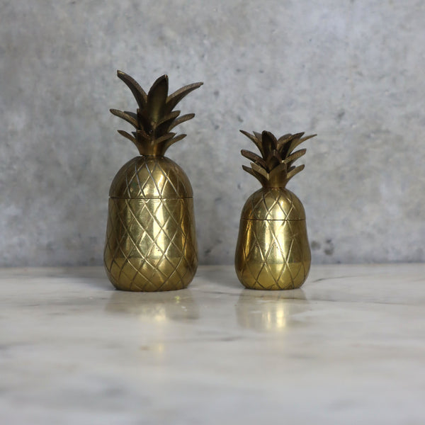 Pair of Petite Vintage Hollywood Regency Brass Pineapples