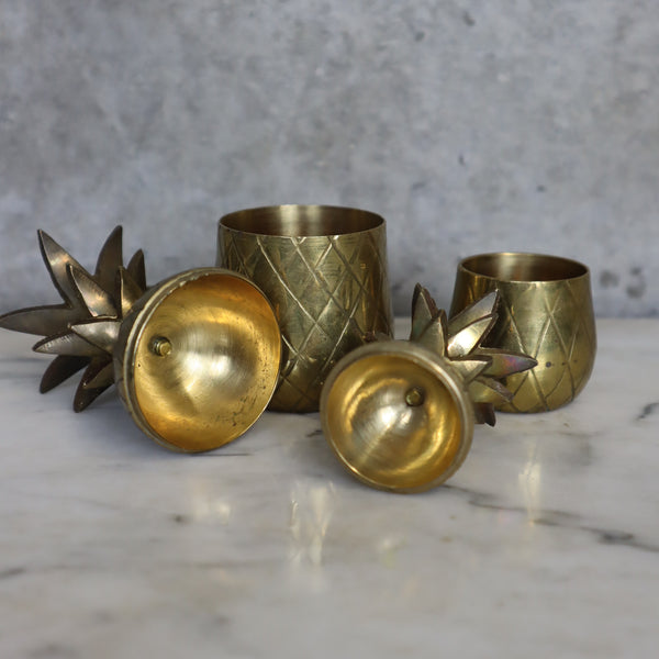 Pair of Petite Vintage Hollywood Regency Brass Pineapples