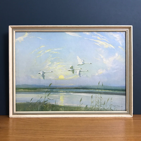 Vintage 1960s 'Swans' Framed Picture