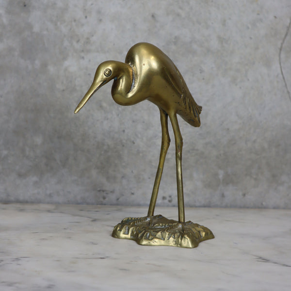 Vintage Hollywood Regency Brass Crane 22-F