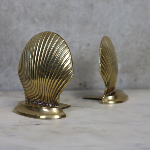 Hollywood Regency Brass Clam Bookends 22-F